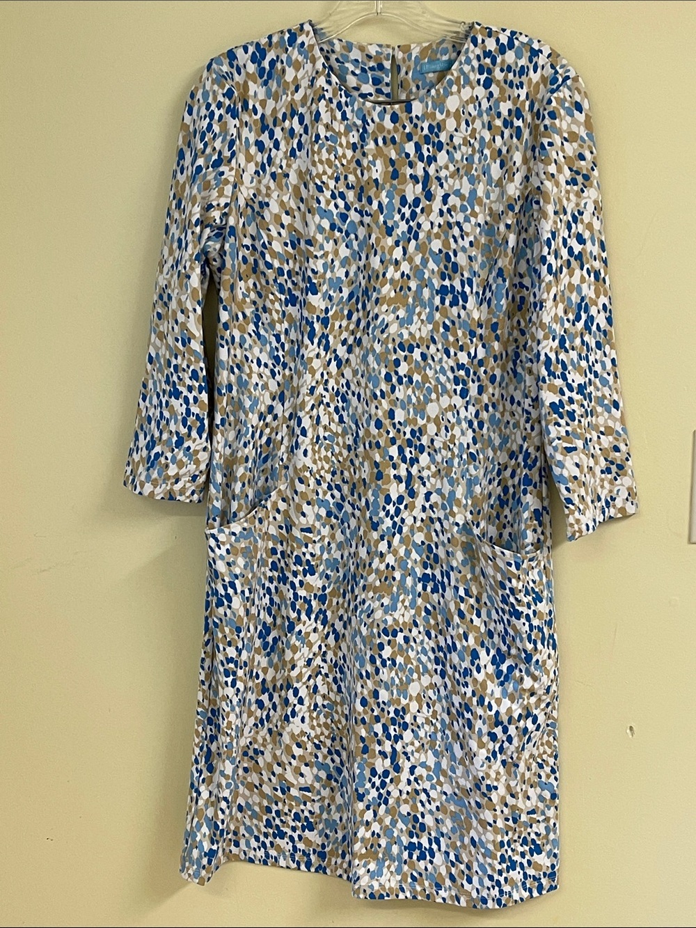 J McLaughlin L Blue Abstract Print Shift Dress Pockets Stretch